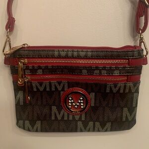 Milan signature brown/red trim small crossbody bag